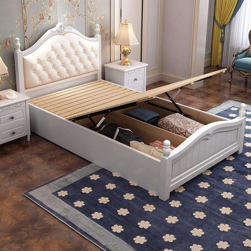 白色美式床实木床1.35米1.2m单人小户型气压高箱储物轻奢公主1米2