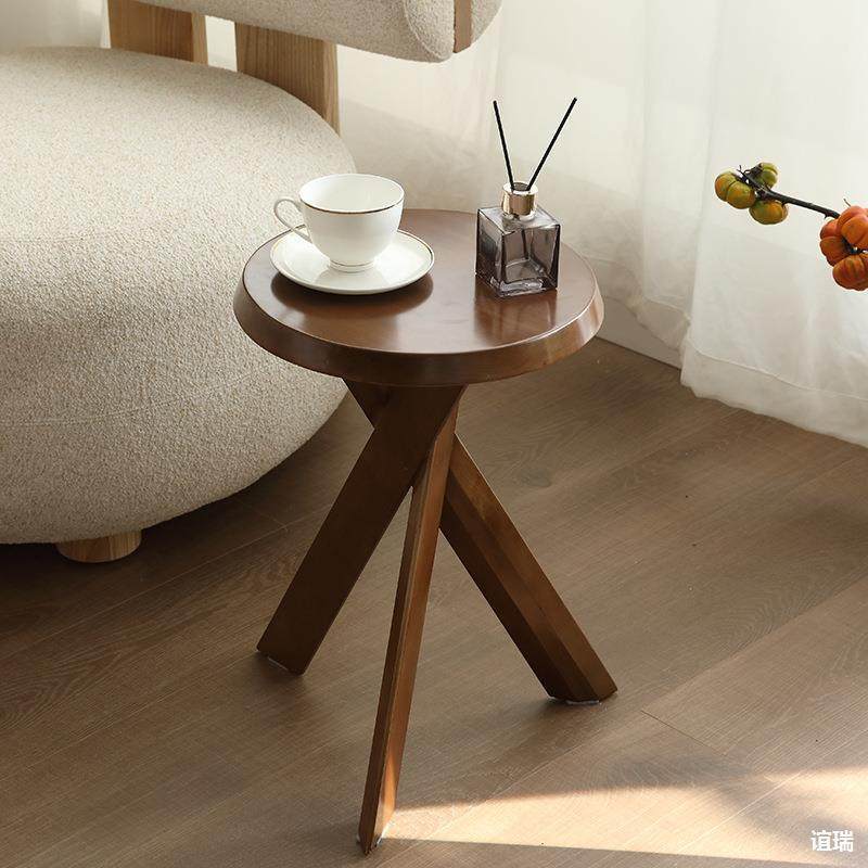 置物可移动实木床头创意花架茶几简约阳台小桌子中古迷你沙发边几