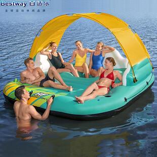 6-8人带遮阳棚浮床水上浮岛成人出海度假休闲充气屋躺床大浮排