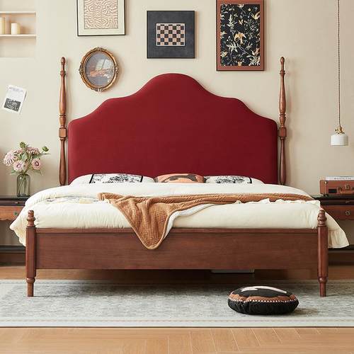 碧洛轩家具复古老巴黎实木1.8米主卧室双人床黑色美式中古法式床