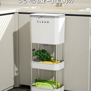 厨房垃圾桶带盖多层落地式滚轮可移动家用浴室多功能置物架收纳桶