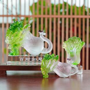 琉璃百财如意玉白菜桌面摆件家居客厅办公室装 饰工艺品乔迁开业