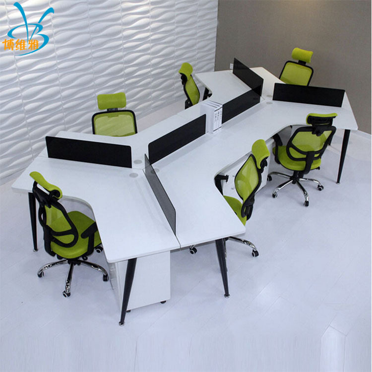 三人职员办公桌异型电脑桌椅组合简约现代五人工作位钢木桌