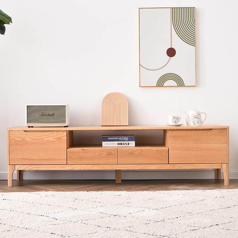 红橡木实木电视柜茶几组合简约现代客厅小户型家用原木色日式储物