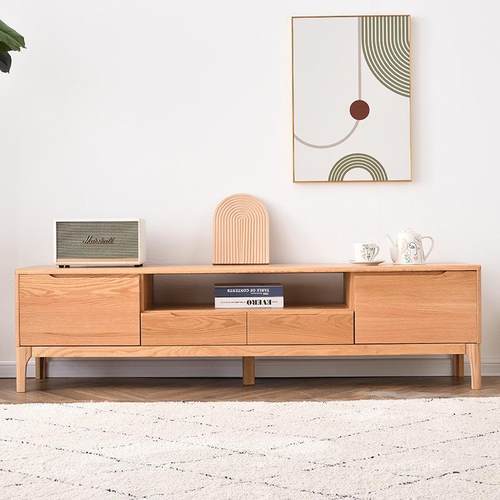 红橡木实木电视柜茶几组合简约现代客厅小户型家用原木色日式储物