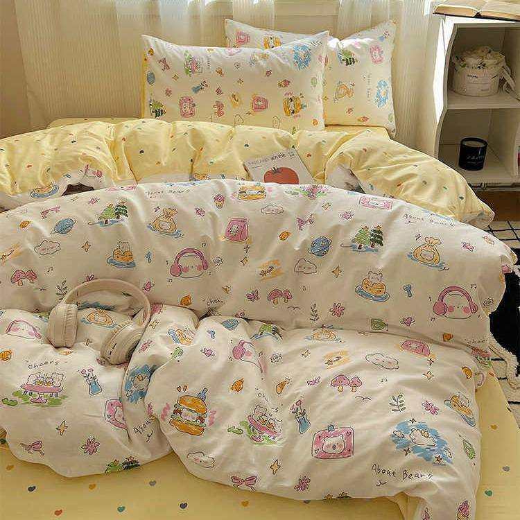 萌趣小奶狗卡通亲肤全棉四件套清新少女贴身纯棉床品学生纯棉床单