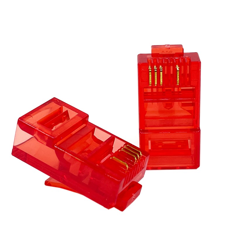 彩色4芯网线水晶头8P4C网络1236四芯监控双绞线接头RJ45红蓝绿黄