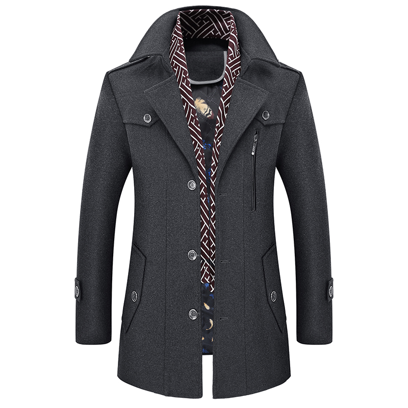 冬季羊毛呢大衣男装中长款加厚加棉修身款中青年呢子风衣休闲外套