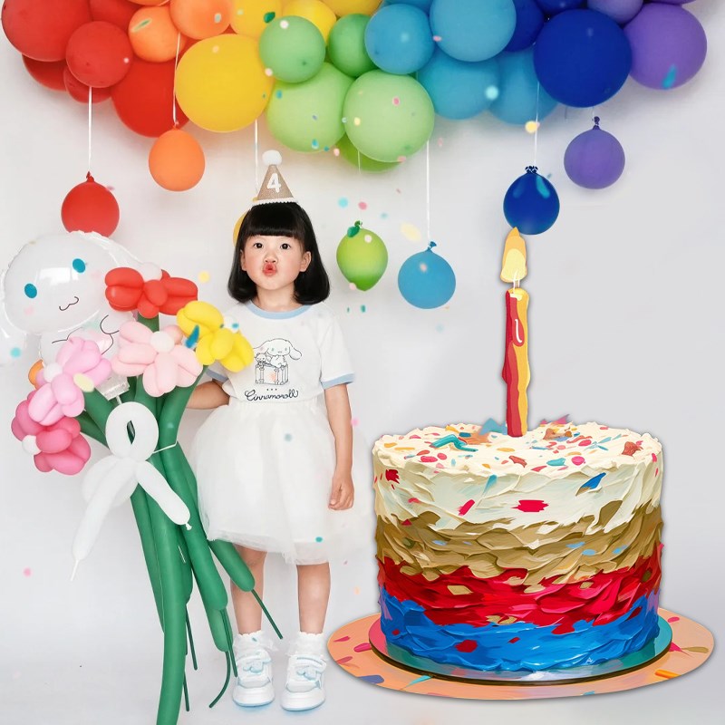 周岁蛋糕kt板立柱卡通道具女孩生日快乐装店铺背景饰场景拍照布置