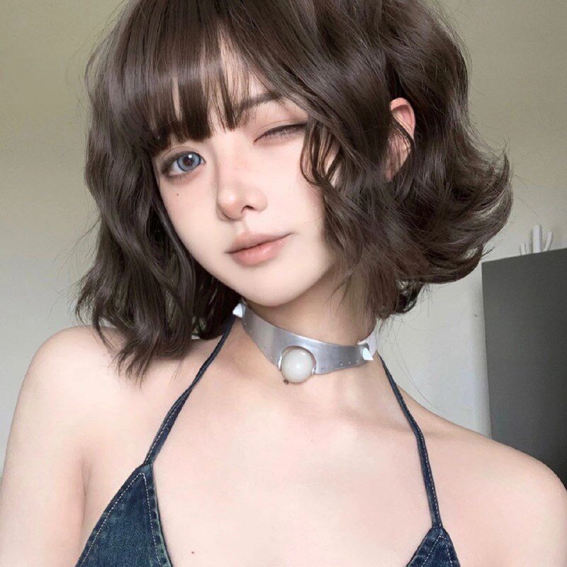 黑色短卷发羊毛卷彩色假发短发女网红全头套齐肩发自然jk女团