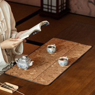 真蚕丝防水干泡茶垫双面茶桌布垫隔热桌旗 高端手工香云纱茶席中式