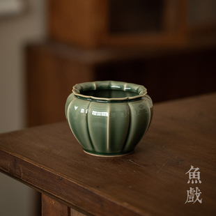 越窑青瓷茶洗手工陶瓷水洗杯洗复古水盂建水茶渣斗功夫茶具零配件