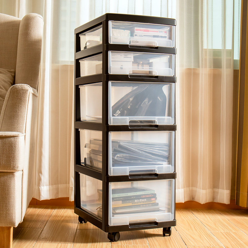 办公室文件收纳柜子抽屉式多层桌下可移动整理箱带滑轮塑料储物柜