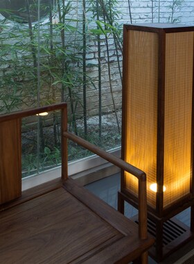 璞木禅意新中式实木黑胡桃木落地灯 客厅书房中式落地台灯饰