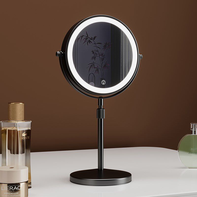 放大镜子化妆镜便携台式桌面led带灯网红高清双面镜3倍可升降旋转