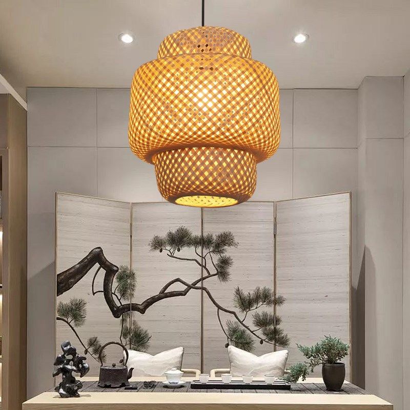 竹编吊灯竹艺禅意茶室中式餐厅民宿日式藤编灯笼复古创意艺术灯罩,家装灯饰光源,餐厅吊灯,淘宝优惠券,粉丝福利购,淘宝优惠卷