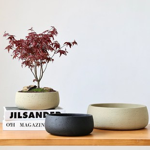 大口径多肉拼盘粗陶花盆矮款黑色苔藓球陶盆陶瓷家用客厅绿植盆景