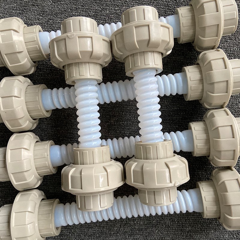 透明四氟波纹管工业两头套塑胶软管塑料活接耐强酸铁氟烯波纹管