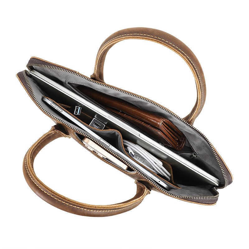 适用macbookpro14笔记本电脑保护套疯马皮旅行配件收纳手提电脑包