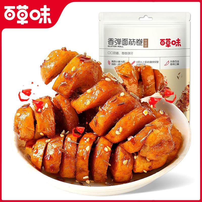 百草味香弹面筋卷135g网红辣条味豆干麻辣小吃小零食休闲独立