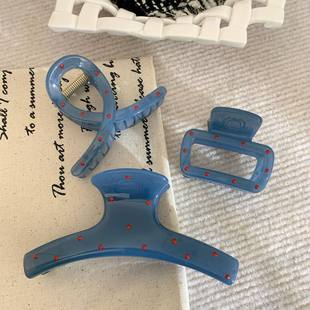 2026新款红色波点蓝色抓夹简约百搭高级感鲨鱼夹发量中等简约抓夹