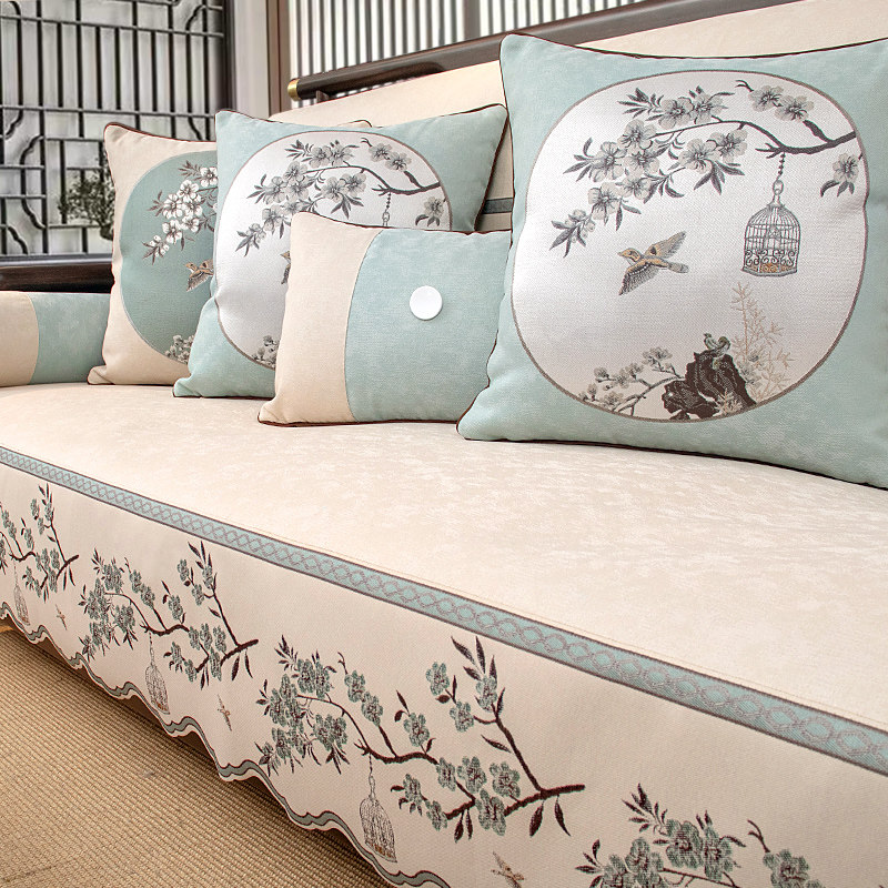 新中式沙发垫四季通用实木沙发巾防滑现代高档中国风沙发套罩盖布