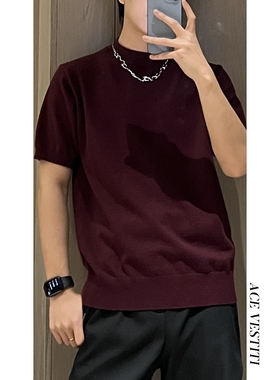 ACE VESTITI cleanfit复古老钱夏季针织衫螺纹收袖口修身短袖T恤