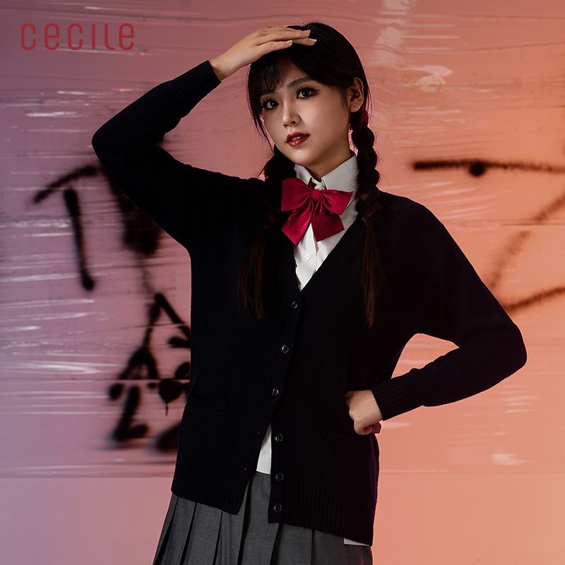 赛诗丽JK制服毛针织开衫