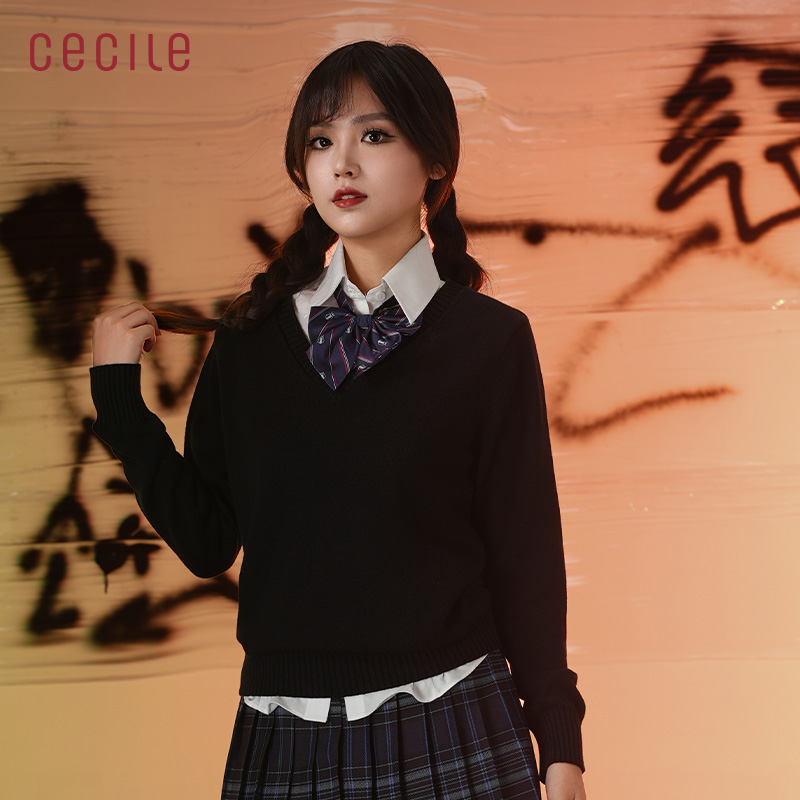 CECILE学院风长袖针织衫