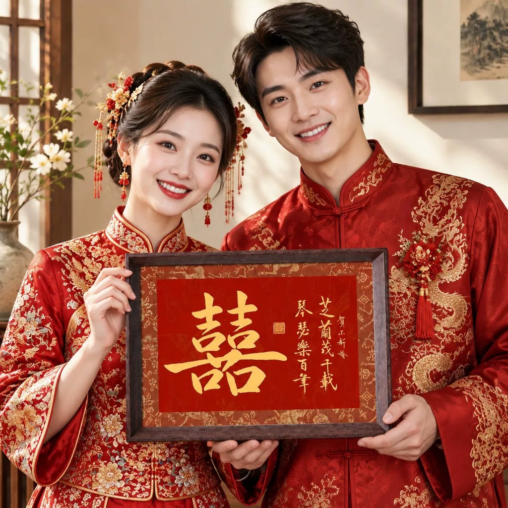 新中式婚礼琴瑟和鸣喜庆相框