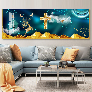 画晶瓷画客厅画大幅画床头卧室画现代长画R背景墙画金属框画
