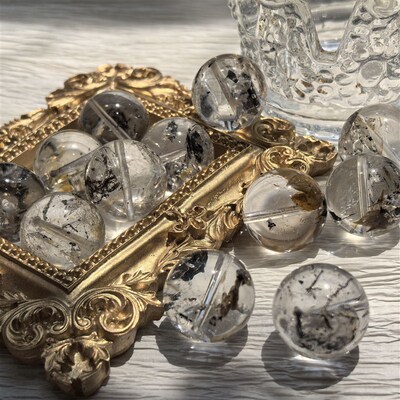 天然闪灵钻d散珠赫尔基蒙高透黑水晶手工串珠子多宝手链圆珠单颗