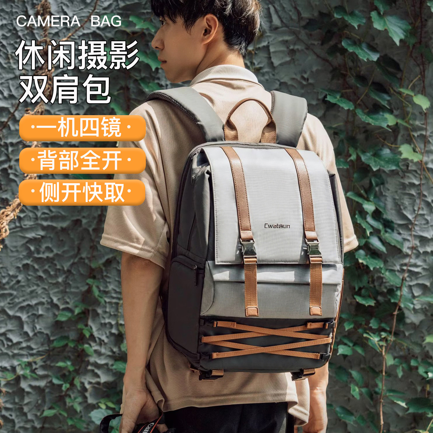 复古单反双肩相机包防水微单适用佳能r50长焦镜头zve10富士xt30xt50尼康Z30户外便携大容量摄影背包xs20男女图片