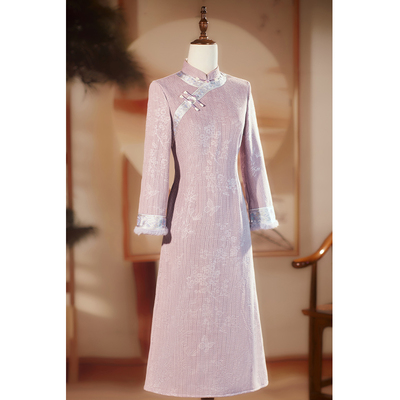 紫色旗袍妈妈婚宴礼服新中式