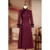 秋冬妈妈敬酒礼服红色旗袍加绒厚中年女中式 喜婆婆婚宴装 A摆长裙