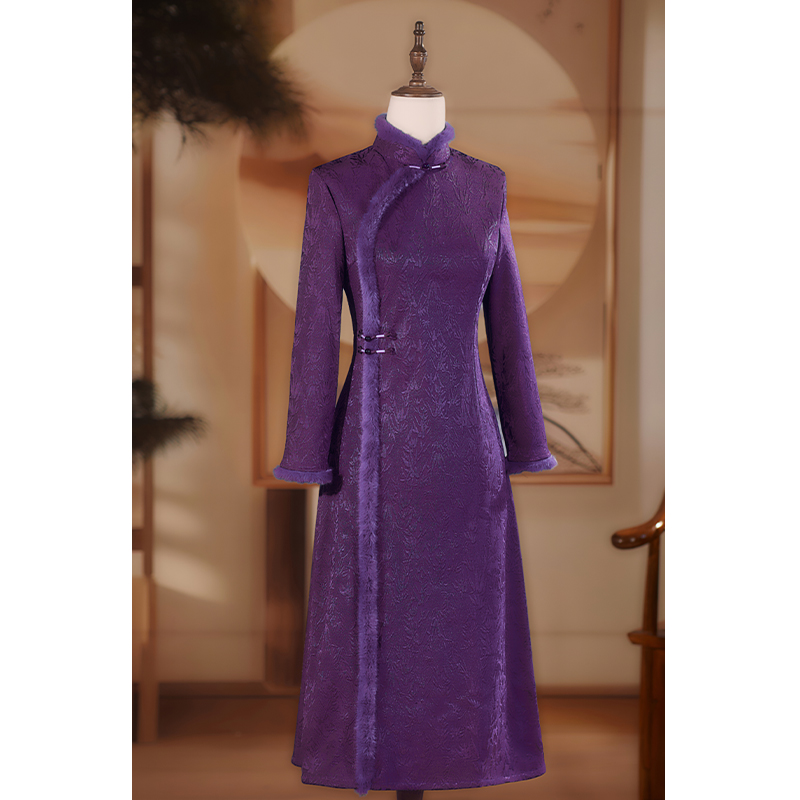 紫色旗袍喜婆婆婚宴装2025新款