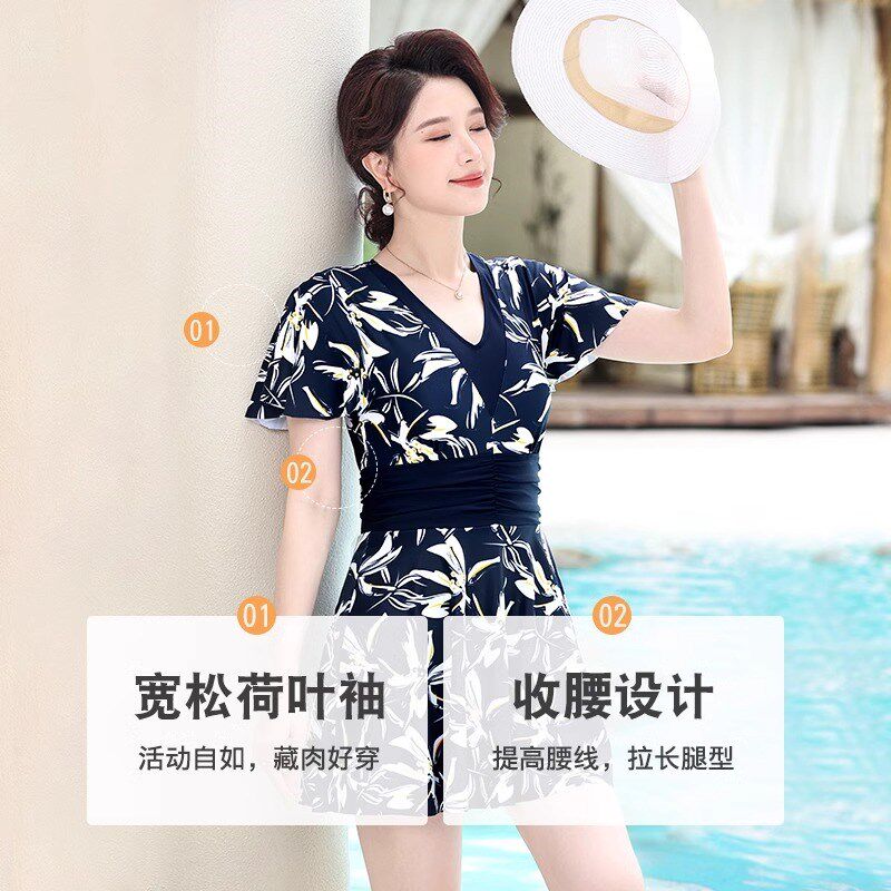 中老年泡温泉泳衣女2025新款遮肚显瘦保守分体大S码会馆妈妈游泳