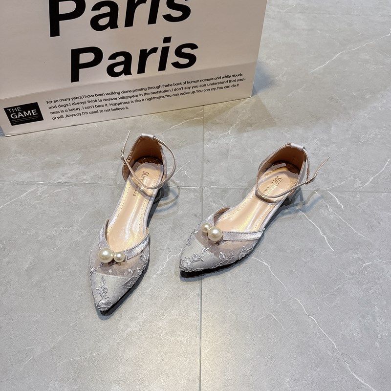 法式设计感一字扣带单鞋女2u025夏季新款网纱蕾丝尖头粗高跟鞋凉,女鞋,浅口单鞋,淘宝优惠券,粉丝福利购,淘宝优惠卷