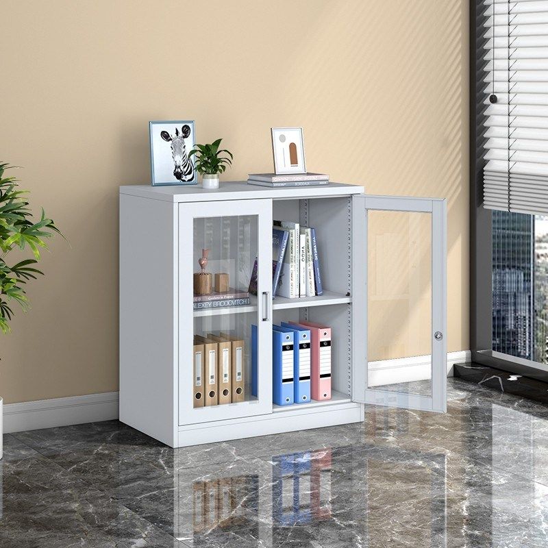 玻璃对开门矮柜办公室铁皮文件柜资料档案柜带Q锁桌下收纳柜储物,商业/办公家具,文件柜,淘宝优惠券,粉丝福利购,淘宝优惠卷