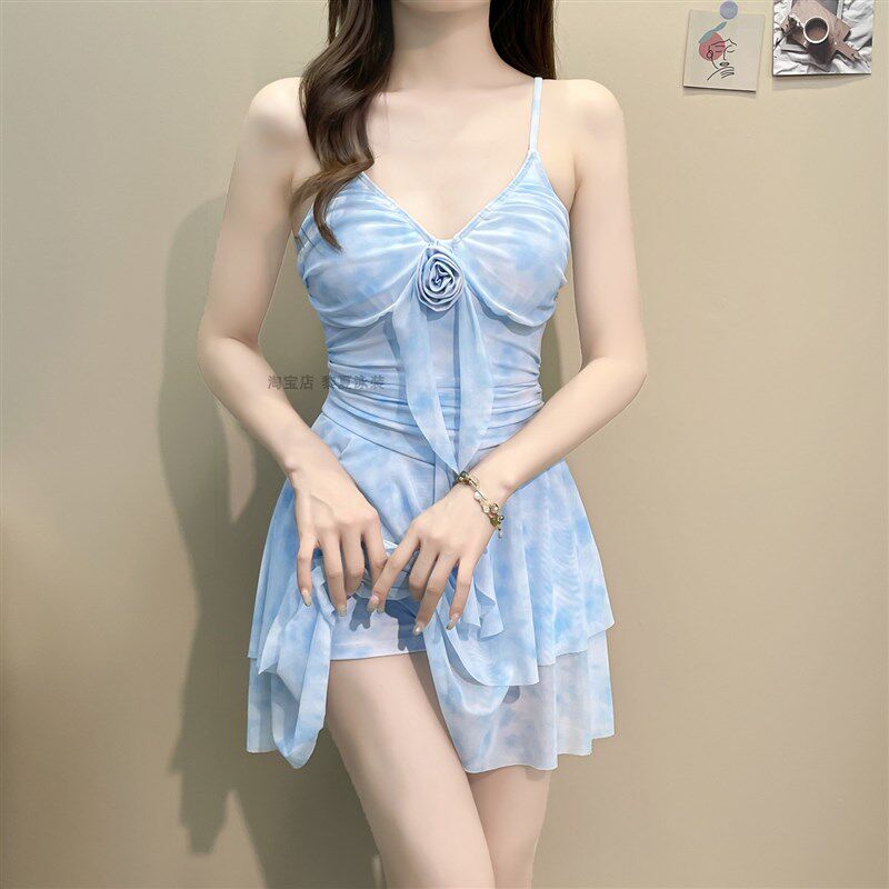 泳衣女2025新款连体裙t式遮肉显瘦长袖带罩衫少女甜美小清新游泳