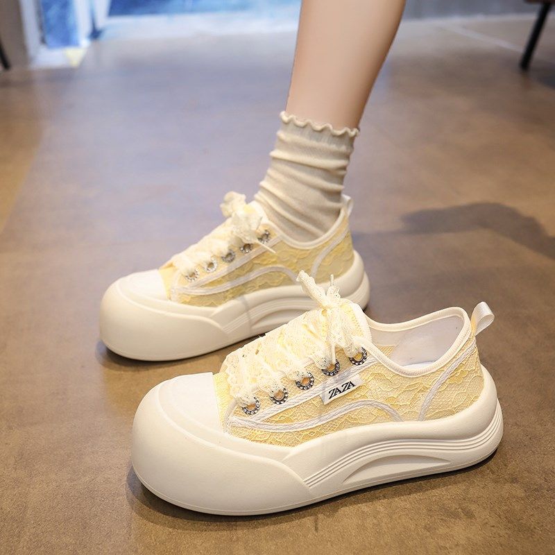 厚底帆布小白鞋女20o25夏季新款百搭增高透气蕾丝网面休闲运动板,女鞋,时尚休闲鞋,淘宝优惠券,粉丝福利购,淘宝优惠卷