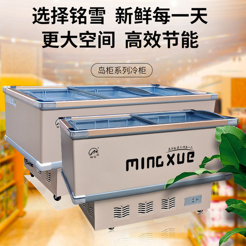 大容量商用卧i式冰柜配备铜管冷冻展示功能的岛柜式冷冻库