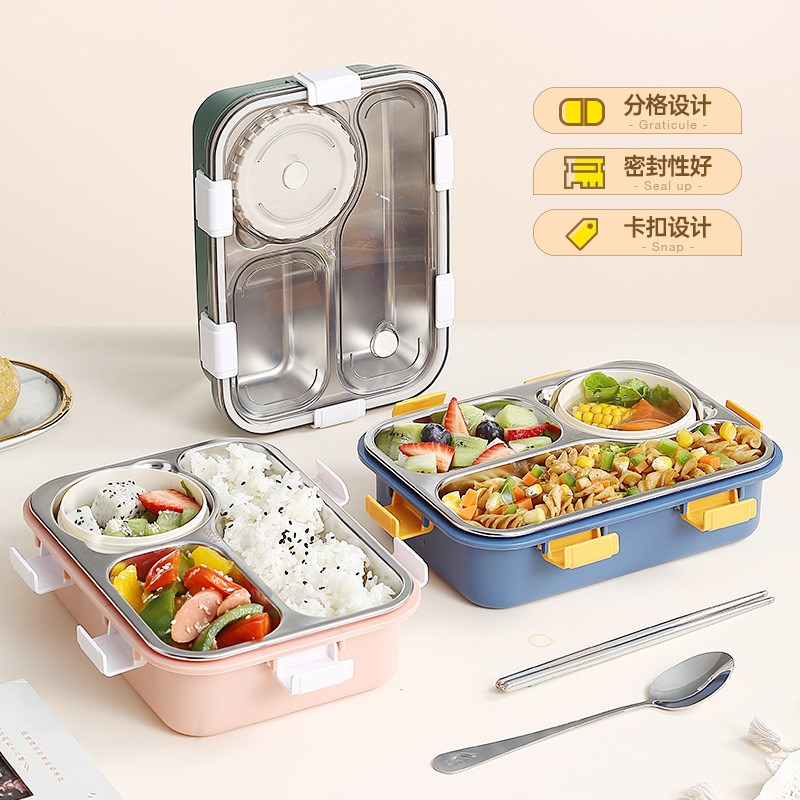 304不锈钢饭盒可进微波炉分格餐盘1人便当盒注水餐盘保温盒