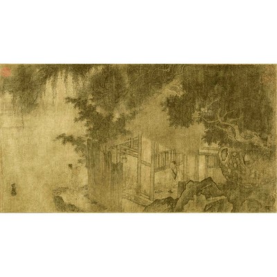 南宋 刘松年 卢仝烹茶图 宋画人物 客厅书房茶室装饰画挂画 微喷