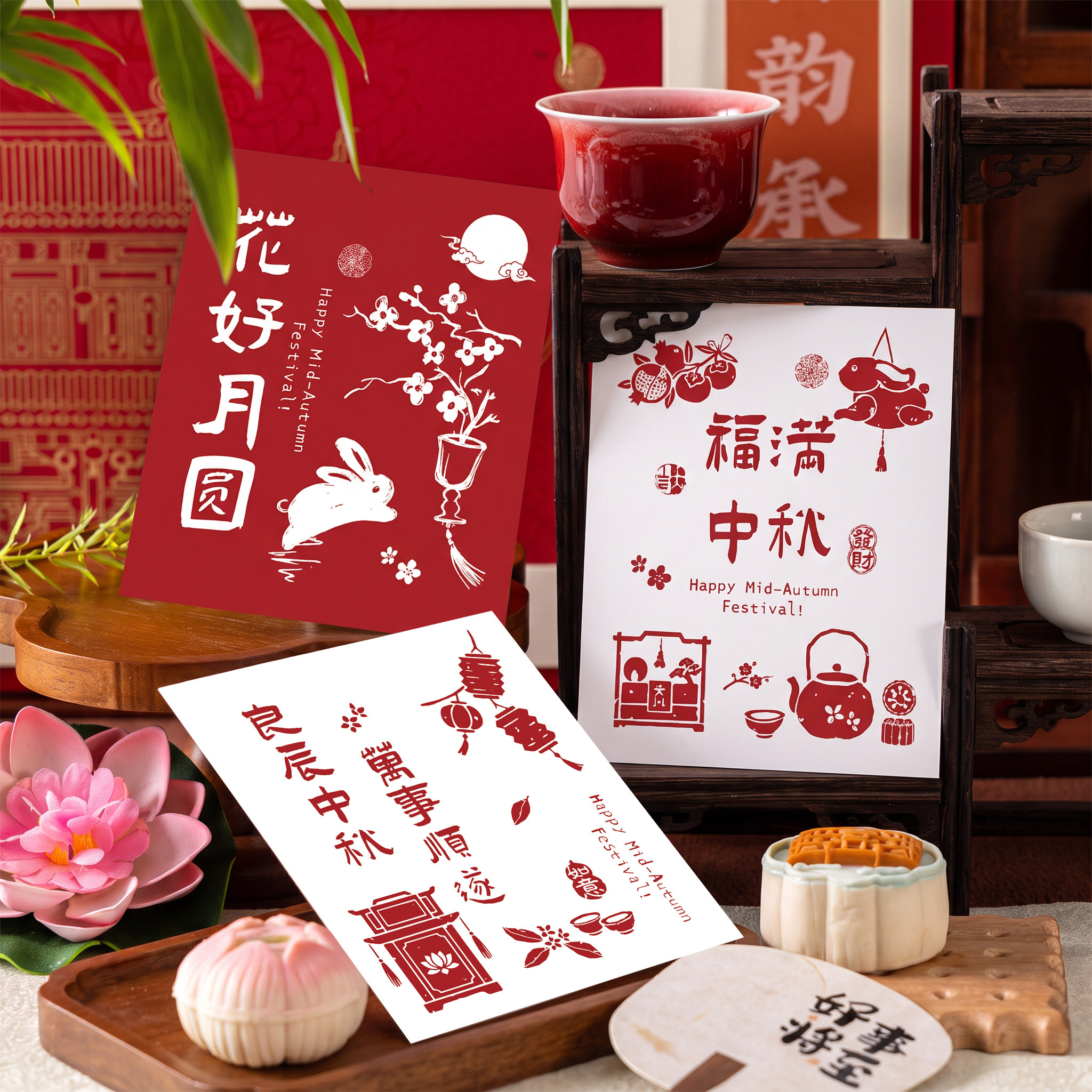 中秋节卡片定制节日明信片祝福卡