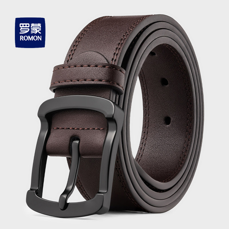 thumbnail for Romon belt men's genuine leather pinbuckle belt tide authentic high-grade pure cowhide young casual men's trouser belt men