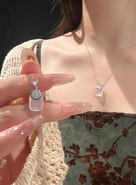 官方S925银玉髓无事牌项链女小众