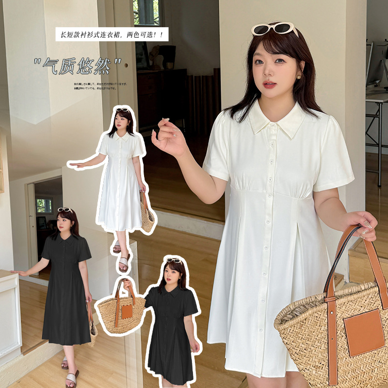 大码女装姐妹款文艺连衣裙2025夏季新款收腰长短款裙子242389