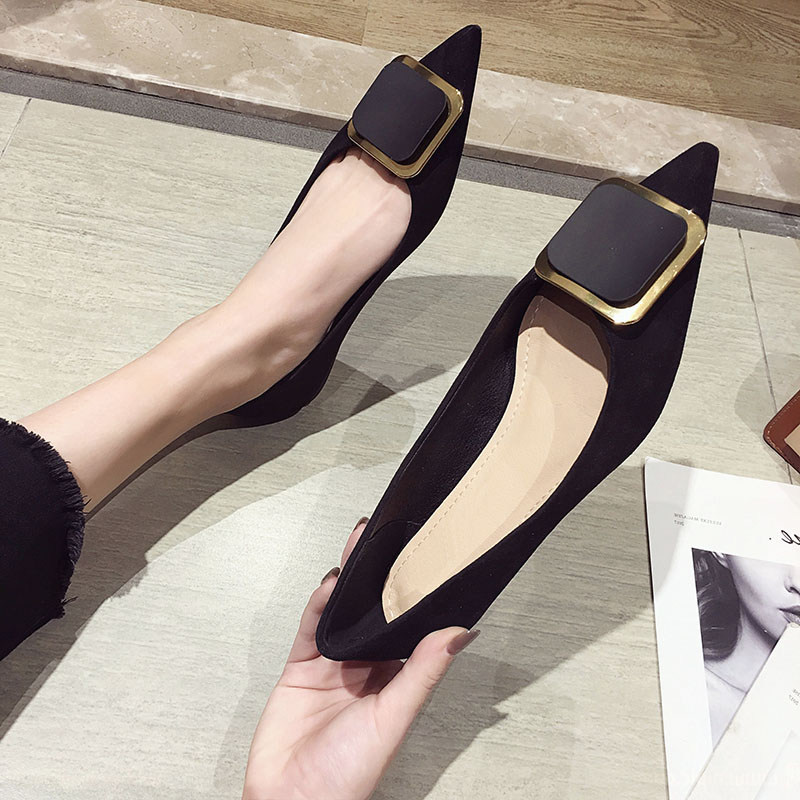 单鞋女2021春秋新款方扣尖头C百搭豆豆鞋浅口软底黑色平底瓢鞋,女鞋,浅口单鞋,淘宝优惠券,粉丝福利购,淘宝优惠卷