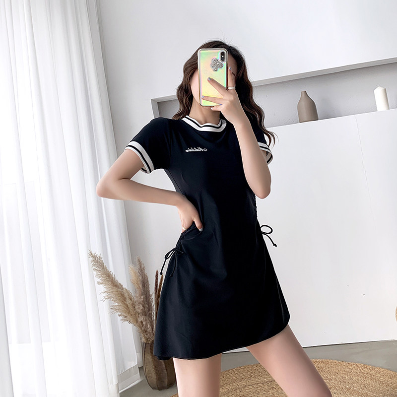 泡温泉泳衣女分体两件套裙x式保守学生平角遮肚显瘦运动游泳装